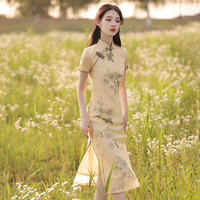 旗袍2023年新款女夏季复古中国风女装花朵中长款年轻款改良连衣裙