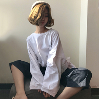 秋季新款韩版BF风百搭学院宽松字母印花长袖T恤女中长款上衣学生