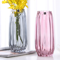 创意大号玻璃花瓶透明彩色水培富贵竹竖棱工艺品花瓶客厅插花摆件