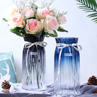 创意欧式渐变色玻璃花瓶水培植物绿萝百合满天星花瓶客厅插花摆件