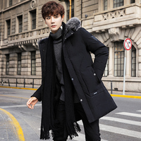 2018新款冬季男士外套羽绒服轻薄式韩版潮流工装加厚中长款白鸭绒