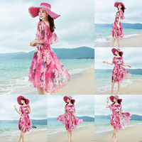 波西米亚沙滩裙女夏2019新款印花长裙泰国海边度假三亚雪纺连衣裙