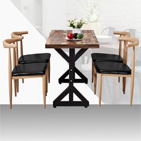 仿实木铁艺靠背牛角椅子北欧奶茶店桌椅餐桌组合餐椅咖啡厅西餐厅