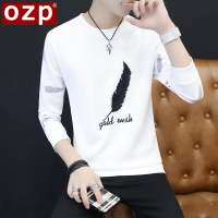 OZP2018秋季新款长袖t恤男韩版潮流印花个性打底衫男士秋装上衣服