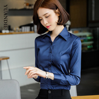 长袖衬衫女蓝色衬衣纯棉工作服职业寸衫高端深色工装2022春新款
