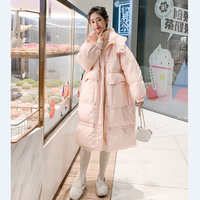 粉色棉衣棉服中长款女秋冬季韩版学生ins港风原宿小个子加厚外套
