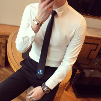 白衬衫男士长袖衬衣韩版潮流修身纯色加绒休闲保暖男寸衫冬季新款