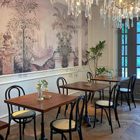 美式复古实木咖啡厅桌椅组合餐厅清吧甜品店中古铁艺简约小方桌