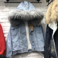 2018冬季新款韩版加厚df原宿羊羔毛牛仔外套女加绒大毛领棉服女冬