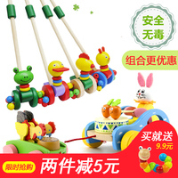 婴儿木质童宝宝学步车手推车玩具单杆小鸭子推推乐1-2岁半男女孩