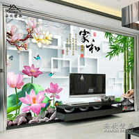 电视背景墙壁纸简约现代中式3D墙纸5D立体家和富贵竹子壁画8D墙布
