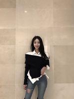 2018秋季新款女装时髦套装韩版时尚气质不规则白衬衫配毛衣两件套