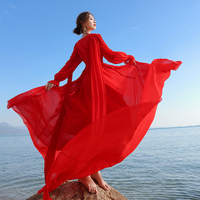拖地长裙连衣裙气质超长款飘逸大摆红色沙滩裙女旅游拍照海边度假