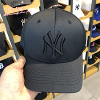 MLB韩国正品棒球帽基本款黑标NY不可调经典款男女全黑封口帽子