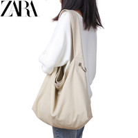 ZARA女包2022夏季新款白色包大容量帆布包单肩斜跨文艺清新包纯色