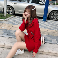 秋装2019年新款女装韩版红色针织连衣裙女长袖秋冬显瘦娃娃领裙子