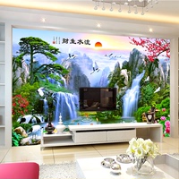山水画壁画电视背景墙壁纸简约现代5d立体客厅8d大气影视墙布装饰