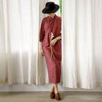 牧衣原创设计女装棉真丝盘扣中式旗袍秋季长袖复古连衣裙 雨外