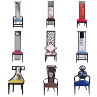 新中式实木高背椅现代简约客厅餐椅会所酒店接待形象靠背椅子定制