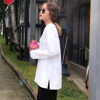 秋装2018新款韩版白色T恤女纯棉纯色宽松长袖体恤百搭打底衫上衣