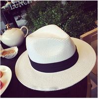 夏天帽子英伦白色女士草帽爵士帽礼帽遮阳帽沙滩帽夏季出游防晒帽