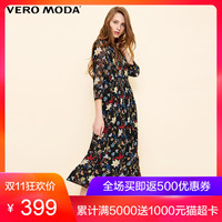 Vero Moda2018春季新款七分袖风琴褶印花雪纺连衣裙|31817C540