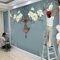 北欧电视背景墙壁纸家用简约现代客厅装饰墙纸麋鹿壁画5d影视墙布