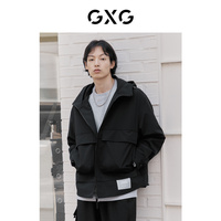 GXG男装 黑色简约连帽夹克外套撞色织唛点缀 2022年秋季新品
