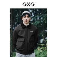 GXG男装 黑色简约保暖仿羊羔毛领夹克外套 21年冬季新品