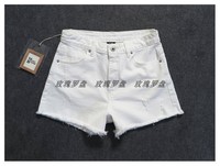 韩mini brand新品 能把大腿显瘦 高腰裤腿宽松白色牛仔短裤 必入!