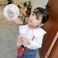 女童衬衫长袖韩版冬装加绒洋气儿童宝宝衬衣上衣白色荷叶领娃娃衫