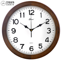红橡实木客厅挂钟现代简约石英钟表中式静音大号圆形时钟欧式挂表