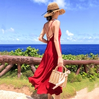 红色沙滩裙女三亚2019新款吊带露背海边度假长裙超仙性感连衣裙夏