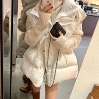 韩国2023年秋冬新款羽绒棉服马甲女加厚宽松收腰外穿面包服外套潮