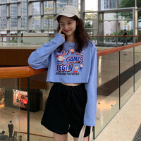 时尚套装女2019新款夏季印花短款长袖T恤韩版学生休闲短裤两件套