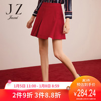 JUZUI/玖姿官方旗舰店女装2018秋装新款假口袋红色短裙女半身裙裤