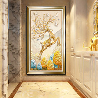 欧式玄关装饰画 美式风格入户走廊过道竖版挂画书房大气壁画 麋鹿