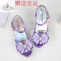 女童凉鞋2019新款韩版夏季公主高跟鞋儿童鱼嘴露趾鞋女孩紫色凉鞋