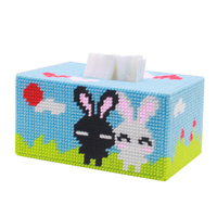 3D十字绣客厅新款立体绣套件毛线绣纸巾盒抽纸盒黑白兔