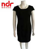 南得尔2018新款夏季女士黑色短袖修身长裙商务装连衣裙职业装