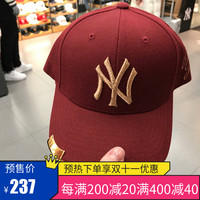 香蕉国韩国正品MLB棒球帽2018新款洋基NY酒红色金属男女鸭舌帽子