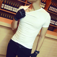 短袖T恤 男士韩版潮修身上衣夏季圆领纯色半袖体恤男装白色打底衫