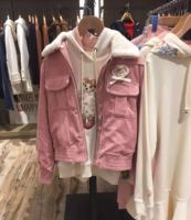 2018冬季小熊新款女装羊羔绒翻领棉衣外套 粉色夹克MT-TTJK74T01B