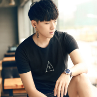 2018新款夏季男士短袖T恤韩版圆领印花体恤装修身个性打底上衣潮