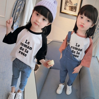 2018秋装新款韩版女童字母印花插肩袖圆领套头长袖T恤中小童上衣