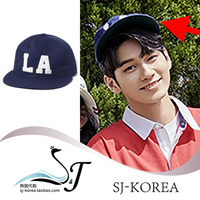 邕圣祐时尚海报同款正品韩国立体布贴英文深蓝色平檐帽棒球帽子
