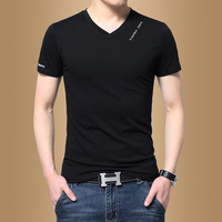 男士短袖T恤V领纯色夏季男装半袖上衣服韩版潮流修身体恤打底衫潮
