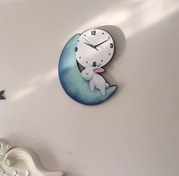 卡通彩绘可爱月亮兔子挂钟静音卧室儿童房幼儿园钟表创意时尚挂钟