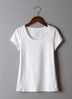 外贸日本单女士品质基础简约百搭莱卡棉修身圆领短袖T恤