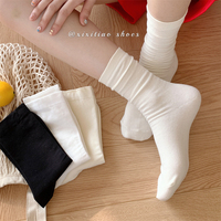 细细条 堆堆袜女夏季薄款日系黑白色纯色中筒袜子ins潮长筒月子袜